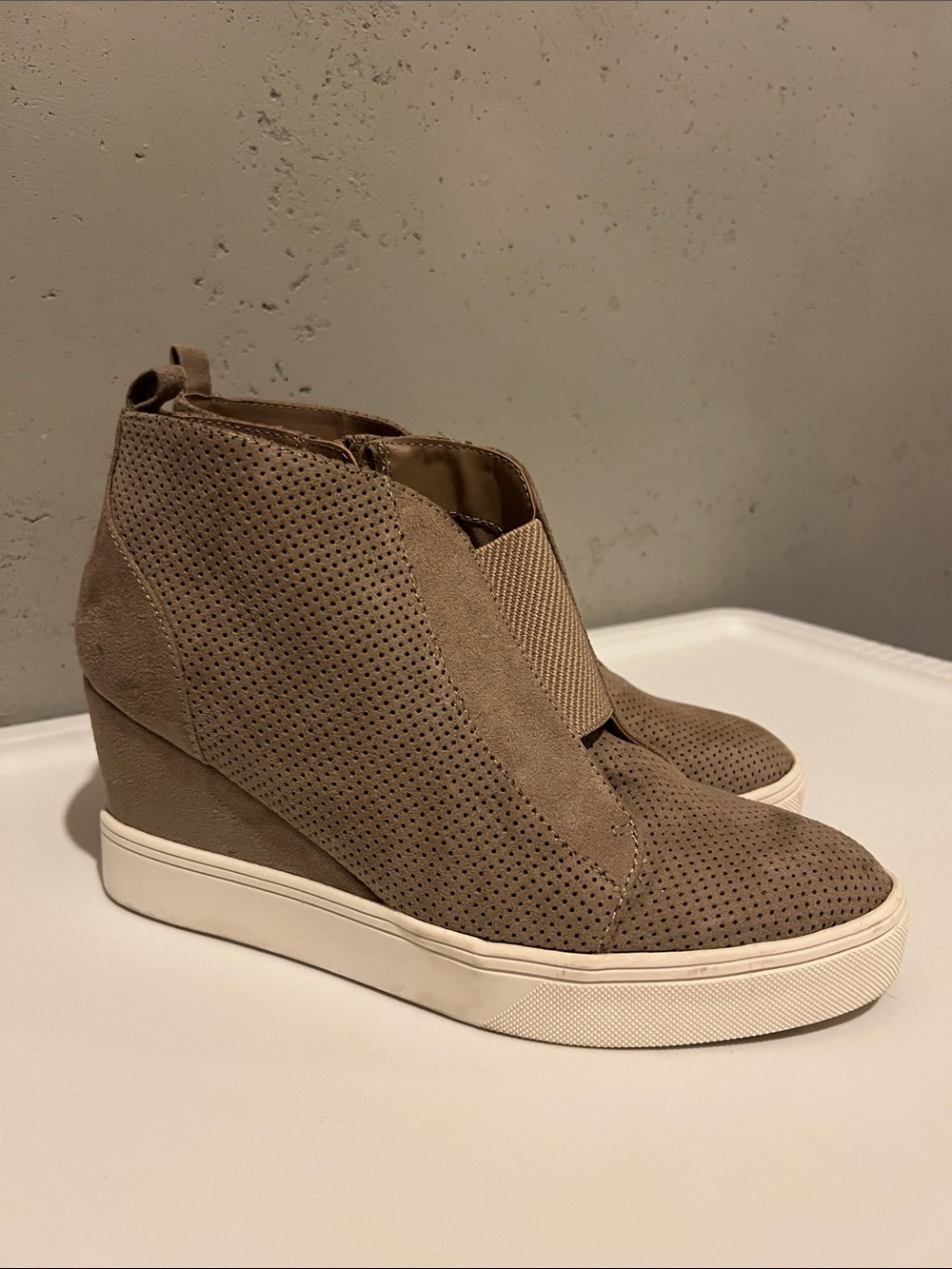 MIA Taupe Perforated Wedge Sneaker Boot